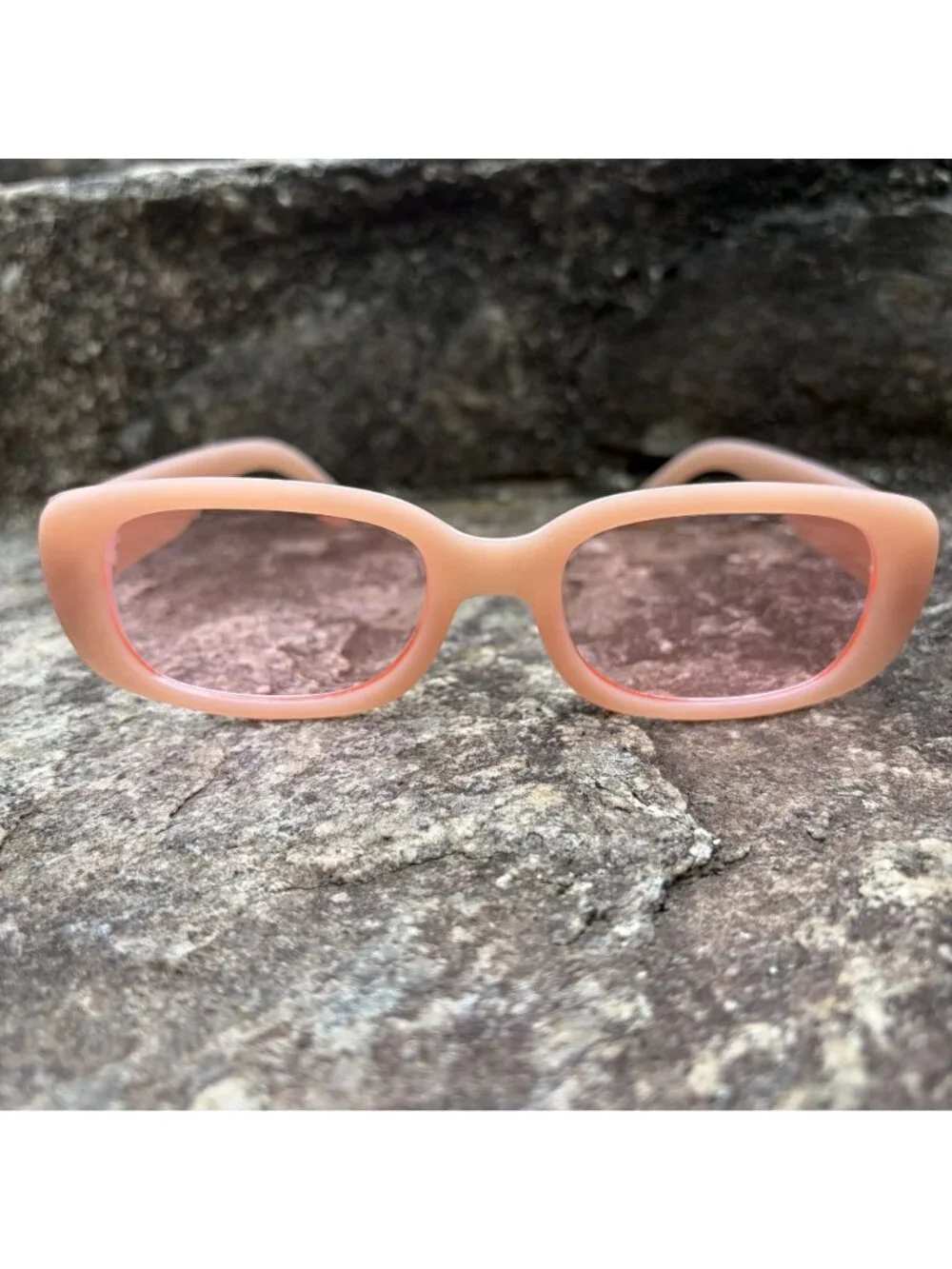 Y2K Chunky Sunglasses Peach Pink Frame Tinted Lens Retro Shades Festival Beach